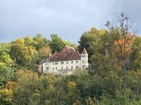Sehr schöne Burg im Herbstwald