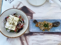 Griechischer Salat und Ceviche Fischsalat