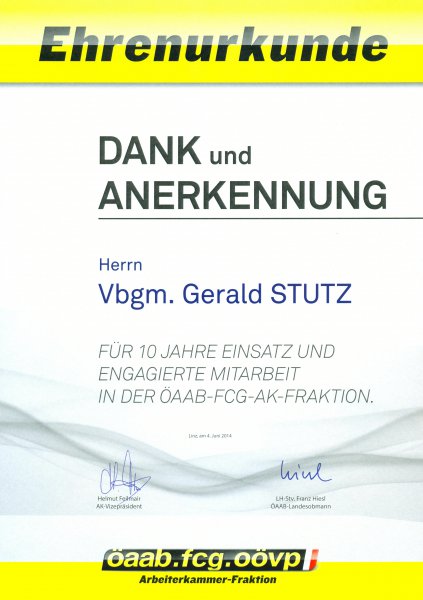 2014 06 04 Ehrenurkunde-ÖAAB-FCG-Arbeiterkammerfraktion