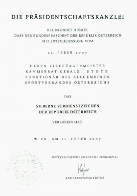 2007 04 14 Silbernes Verdienstzeichen der Republik Österreich_Schreiben vom Bundespräsident