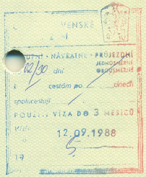 1988 09 12 Tschechoslowakei - Visum