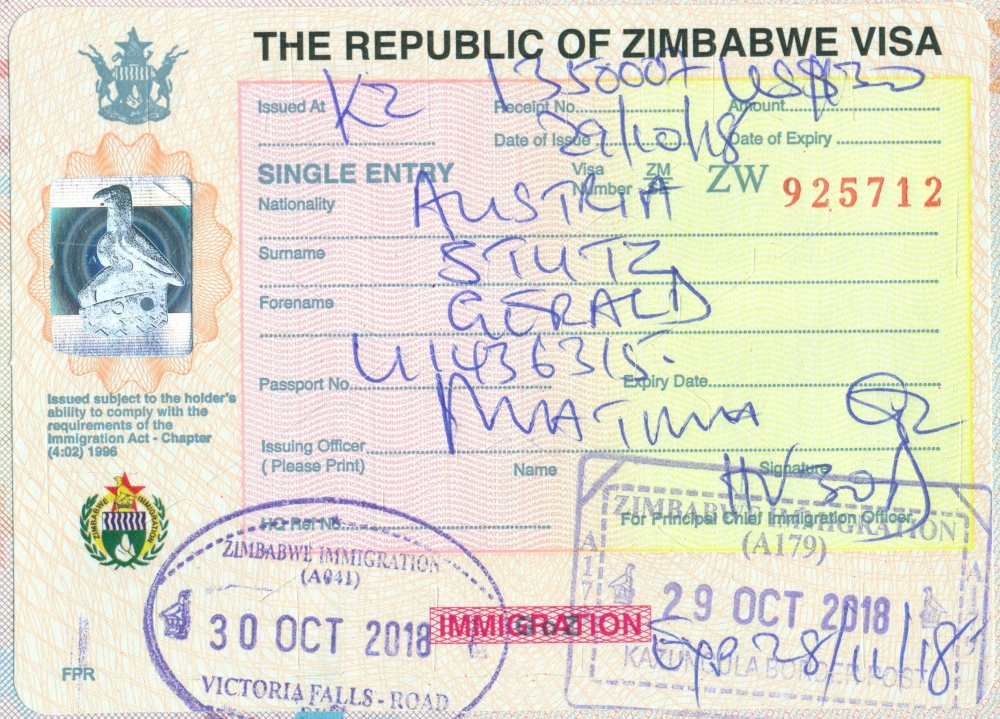 2018 10 29 Simbabwe - Visum